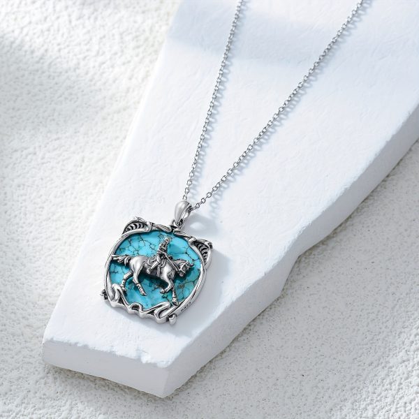 Turquois Horse Necklace For Women 925 Sterling Silver Genuine Turquoise Gemstone Horse And Women Pendant Horse Jewelry Gift Birthday Mother's Day - Image 5