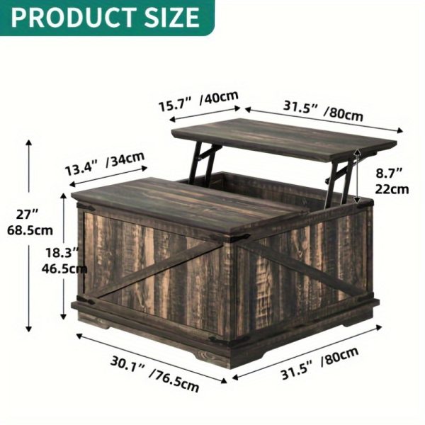 YINTATECH Lift- Top Square Coffee Table with Rustic Oak Finish - Image 5