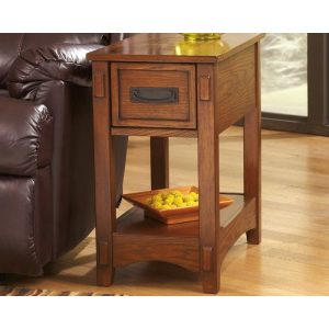 Breegin New Traditional Wooden Chair Side End Table with 1 Drawer and 1 Fixed Shelf Brown Handsome living room side table with mortise-and tenon decorative details Features include a drawer with a removable tray and a fixed lower shelf for stashing blanke