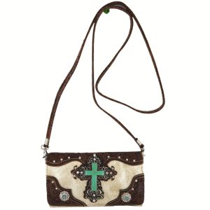 Western Style Rhinestone Cross Stud Handbag Tools Handbag Country Shoulder Bag Triple Fold Wallet Set