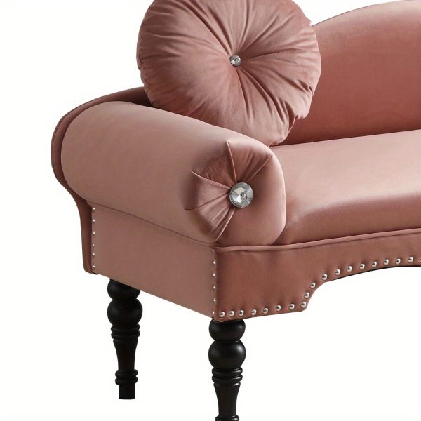 1pc Rose Velvet Loveseat Sofa, 54" Width Upholstered 2-Seater Bench with Nailhead Trim and Wooden Legs, Includes 2 Pillows - Modern Accent Furniture for Living Room, Bedroom, Entryway - Image 2
