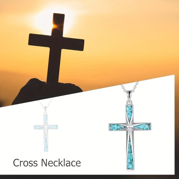 Natural Stone Cross Necklace Pendant With Turquoise Gemstone, Unique And Niche Cross Pendant Hanging - Image 11