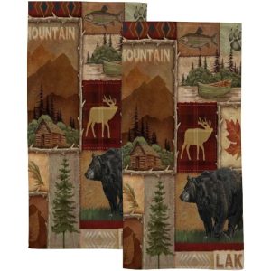 2pcs Farmhouse Bathroom Towel Maple Bear Cottage Camel Country Style Decorative Towel Bathroom Kitchen Decoration Soft Quick Drying Super Absorbent Size Towel 18 * 26 inches