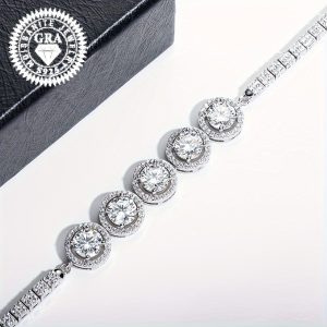 925 Silver Luminous 1ct*5pcs Moissanite Bracelet Jewelry With Certificate Men's And Women's Fashion Bracelet Luxury Design Bohemian Style, For Weddings And Banquets Black Friday Halloween Gift Ideal Gift For Christmas With Gift Box
