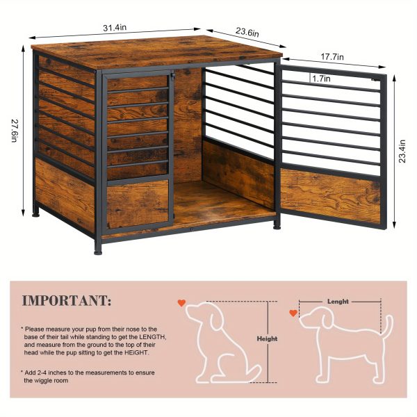 1pc Rustic Wooden Dog Crate Furniture with Metal Frame, Scratch-Resistant End Table, Secure Latch, Adjustable Feet, Indoor Pet Cage House for Small/Medium Dogs - Image 5