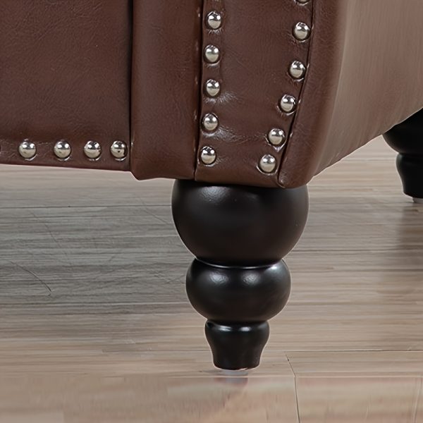 Wide Seat Wide Rolled Arm Sofa with Nailhead Trim And Wooden Legs, Retro Style Upholstered Single Sofa for Living Room, Bedroom, Dark Brown PU - Image 9