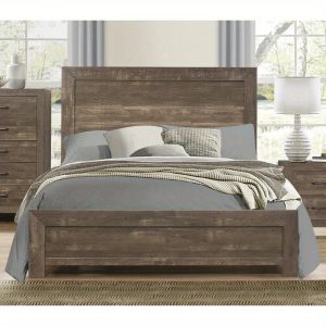 1pc Rustic Brown Full-Size Panel Bed - Classic Metal Frame with Wooden Headboard, Footboard & Sideboards Set, Cozy Bedroom Furniture in a Box, Easy Assembly, Cozy Bedroom Setup|Panel Bed Set|Metal Frame Bed