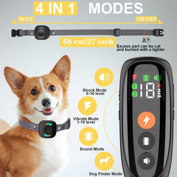 Dog Training Collar, 2800FT For 8-120lbs Dogs, Dog Shock Collar With Remote, Electric Collar 4 Training Modes Beep, Vibration, Shock, Dog Finder, E-Collar Rechargeable For Large/Medium/Small Dog - Image 2