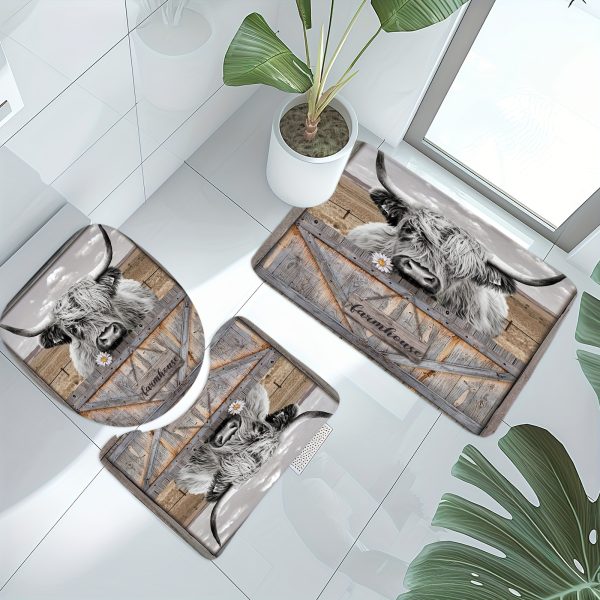 1pc/4pcs - Mountain Cow Shower Curtain Set, Including Waterproof Shower Curtain With 12 Plastic Hooks, Bathroom Anti-slip Floor Mat, Toilet U-Shaped Mat, Cover Mat, Country Farmhouse Wood Plank Animal Modern Bedroom Modern Cool Home Bathroom Decor - Image 10
