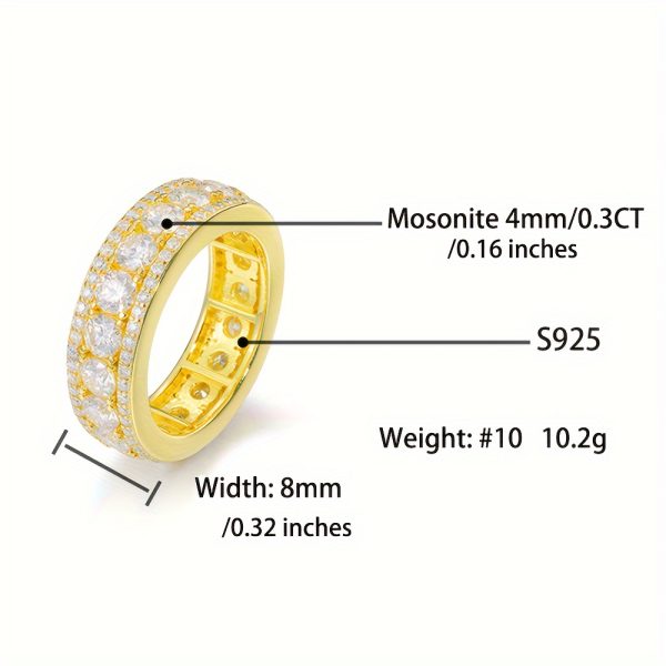 1pc Exquisite Moissanite Sterling Silver Ring - Shiny Men's Hip Hop Style Jewelry with S925 Silver, Fine Inlay Craftsmanship, and Timeless Elegance - Perfect for Fashion-Conscious Individuals - Image 3