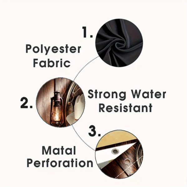 Western Cowboy Themed Bathroom Set with Water-Resistant Polyester Bath Drapes, Machine Washable, Includes Grommets, Knit Weave, Suitable for All Seasons - Arts-inspired Decor with Non-Animal Patterns (4-Piece Set) - Image 8
