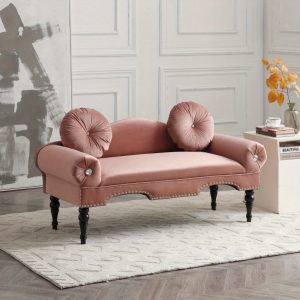 1pc Rose Velvet Loveseat Sofa, 54" Width Upholstered 2-Seater Bench with Nailhead Trim and Wooden Legs, Includes 2 Pillows - Modern Accent Furniture for Living Room, Bedroom, Entryway