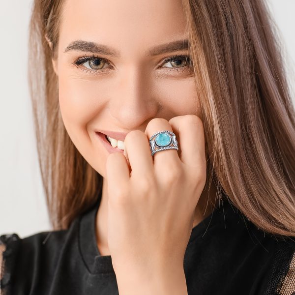 Moon Ring 925 Sterling Silver Turquoise Ring For Women Adjustable Triple Moon Statement Ring - Image 5