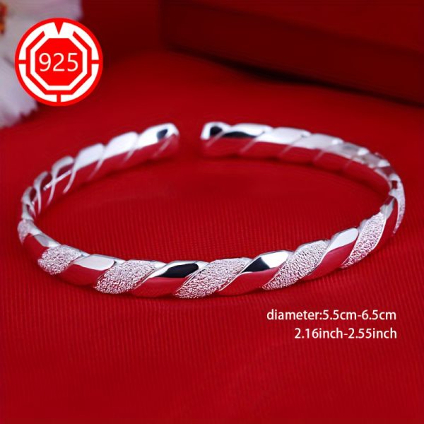 925 Silver Hypoallergenic Fashion Open Bracelet, One Pack, Ladies Interwoven Twisted Bracelet Frosted Niche High-end Hand Ornament, For Couples, Girlfriends, Gifts, Daily Wedding Banquets, Seaside Vacations, Thanksgiving Christmas, Anti-oxidation Packagin - Image 5
