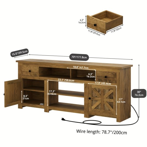 Up to 80 Inch Rustic Farmhouse TV Stand with Power Outlet, Storage Drawer & Movable Partition - Image 4