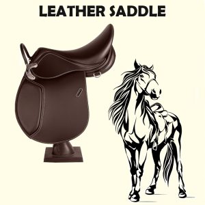 1pc British Style Integrated Press Saddle with Handrail - Comfortable Shock Absorption, Secure Stapled Faux Leather Hook, Equestrian Teaching and Horse Riding Saddle Seat, Faux Leather, Resin Case Bone, for Horse Care and Maintenance