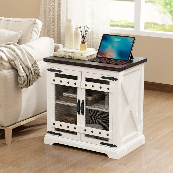White Farmhouse Side Table, Large End Table For Living Room, Wooden Night Stand - Image 7