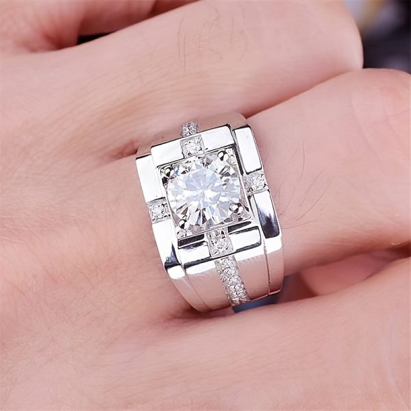 1pc S925 Sterling Silver with 5ct Moissanite Ring, Men's and Women's Rings | Gemstone Jewelry | Gifts for Him | Gifts for Her | Birthday | Wedding | Anniversary | Engagement | Street Hip Hop Style | - Image 2