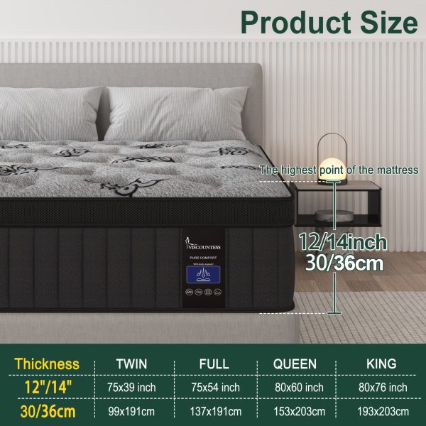 Viscountess 12" 14" Gel Memory Foam Hybrid Pocket Spring Mattress Twin Full Queen King Mattress In A Box Medium Firm - Image 3