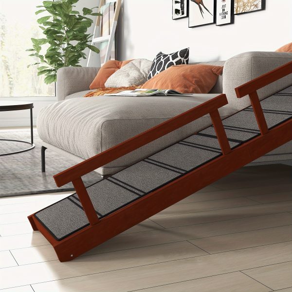 PawHut Dog Ramp, Dog Stairs For Small, Medium & Large Dogs, Pet Ramp For Bed Or Couch With Removable Guardrails, Non-Slip Surface, 73" Long, Brown - Image 6