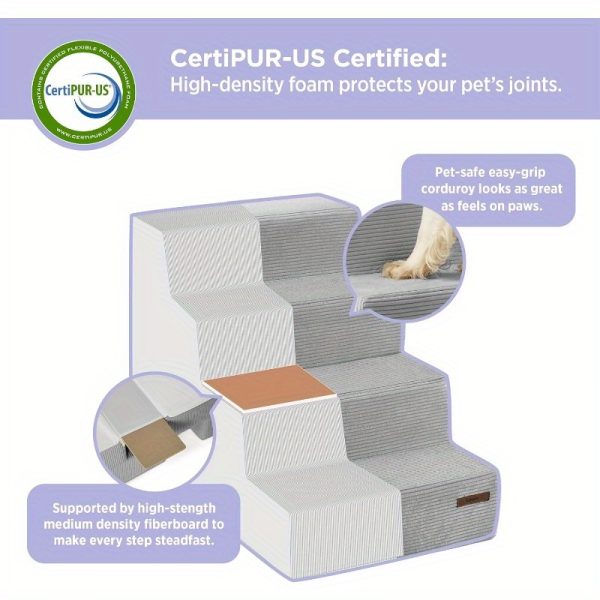 Bedsure Dog Steps - Pet Stairs for Beds And Sofas, Collapsible Pet Steps with Certipur- Foam for Cats And Dogs, Non-Slip Base Dog Steps - Image 4