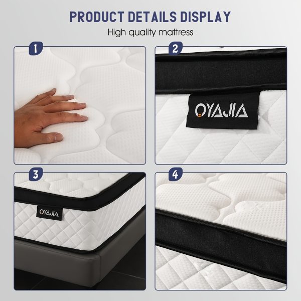 1pc Oyajia 12 Inch King Size Hybrid Mattress - Medium Firm, Memory Foam & Pocket Springs, Motion Isolation, Edge Support, Pressure Relief, Knitted Polyester Cover, No Wood Materials - Image 8