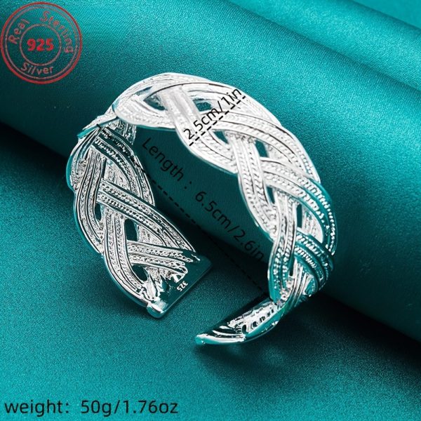 925 Sterling Silver Woven Adjustable Bracelet - Stylish And Elegant Trendy Style - Perfect For Everyday Wear, Parties, Birthdays, Thanksgiving - A Perfect Gift For Female Charm Jewelry - Image 4