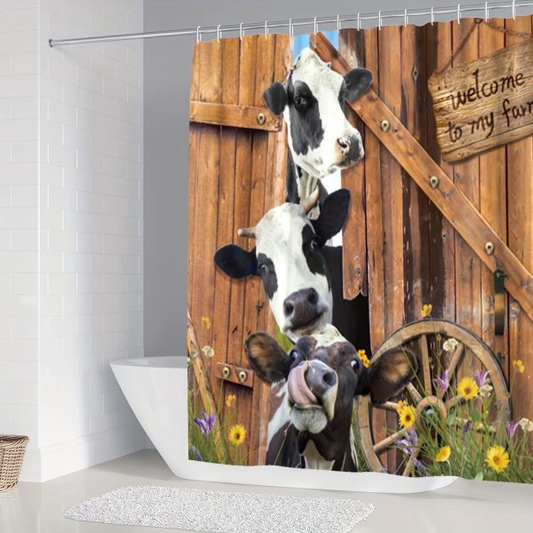 Country Farm Cow Print Bathroom Set with Polyester Knit Water-Resistant Bath Drapery, Machine Washable, Includes Grommet Accessories for All-Season Use - 4 Piece Set - Image 5