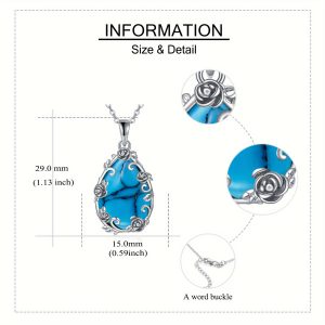 Elegant Turquoise Rose Pendant Necklace - 925 Sterling Silvery, Silvery-Plated, Perfect for Casual Attire & Christmas Gift