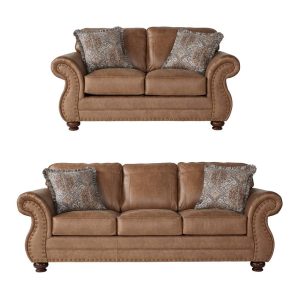 Leinster Faux Leather Sofa and Loveseat with Antique Bronze Nailheads