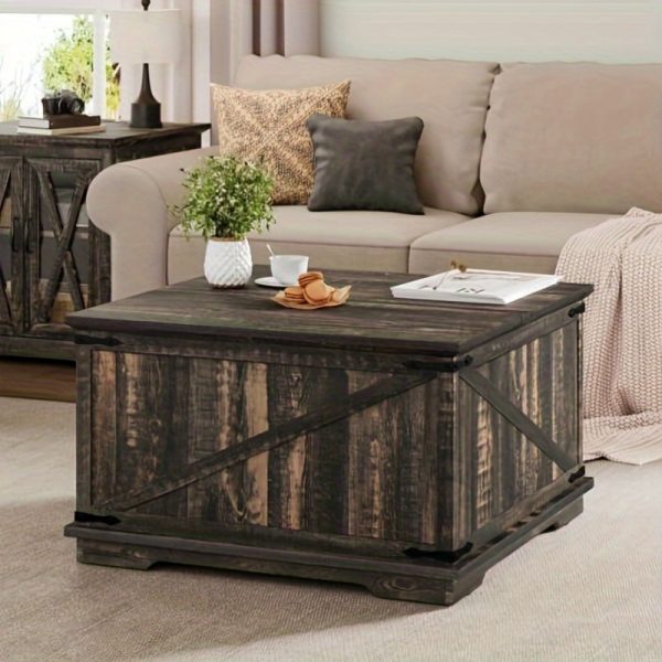 YINTATECH Lift- Top Square Coffee Table with Rustic Oak Finish - Image 10