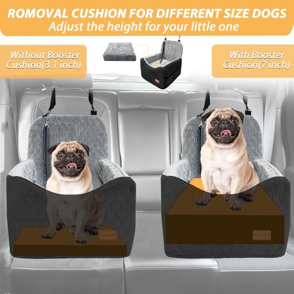 Dog Car Seat For Small Medium Dogs, Memory Foam Dog Booster Seat, Elevated Pet Car Seat For Dogs Up To 35 Lbs, Travel Safety Car Seat With Storage Pockets (Gray/Black) - Image 4