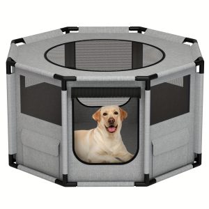Octagon Breathable Mesh Pet Fence - Dog Playpen, Oxford Fabric, PVC Pipe, Portable Kennel Cage for Cats, Rabbit, Puppy Playpens
