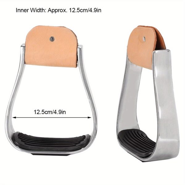 1 Pair Equestrian Aluminum Alloy Stirrups with Cushioned Leather Pads - Durable Horse Riding Saddle Tack Overshoes, Black - Image 3