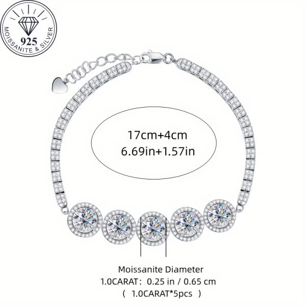 925 Silver Luminous 1ct*5pcs Moissanite Bracelet Jewelry With Certificate Men's And Women's Fashion Bracelet Luxury Design Bohemian Style, For Weddings And Banquets Black Friday Halloween Gift Ideal Gift For Christmas With Gift Box - Image 2