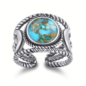 Moon Ring, 925 Sterling Silver Turquoise-like Bead Decor Ring