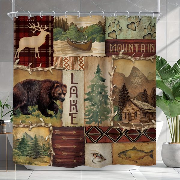 1pc - Polyester - Vintage Cottage Shower Curtain Country Bear Wildlife Farmhouse Western Tribe Cabin Bathroom Accessories Home Decor Waterproof Fabric With 12 Plastic Hooks - Image 8