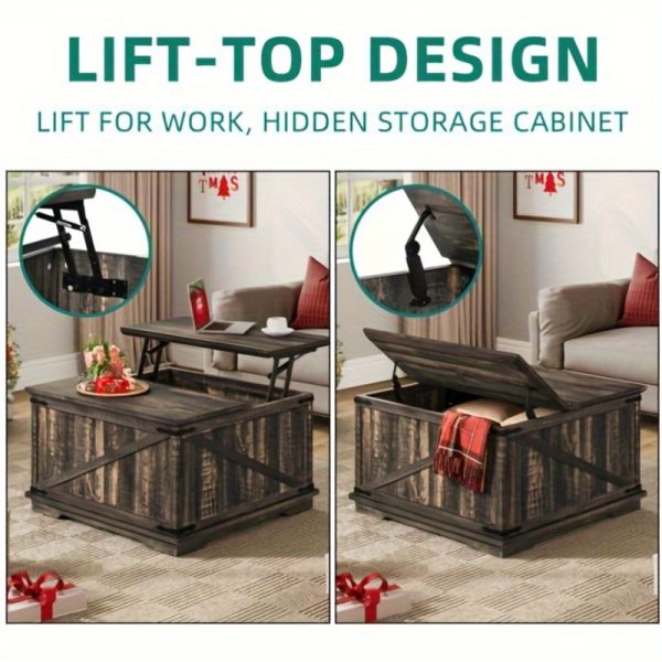 YINTATECH Lift- Top Square Coffee Table with Rustic Oak Finish - Image 8