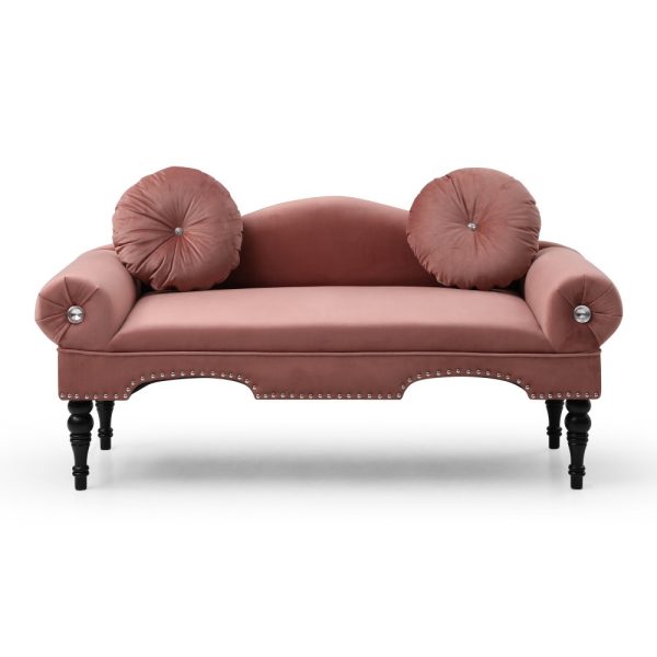 1pc Rose Velvet Loveseat Sofa, 54" Width Upholstered 2-Seater Bench with Nailhead Trim and Wooden Legs, Includes 2 Pillows - Modern Accent Furniture for Living Room, Bedroom, Entryway - Image 3
