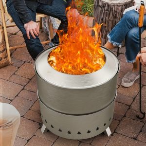A Smokeless Fire Pit, A 21-inch Outdoor Fire Pit With Patented Technology - Including A Steel Grill, Fire Tongs, And Carrying Bag - Easy To Install And Store, Can Burn Wood In The Patio.