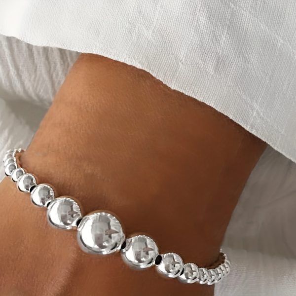1pc Elegant 925 Sterling Silver Bead Bracelet for Women - Simple Round Handcrafted Design, Sexy Style, Ideal for Gifting and Parties, Christmas Season Suitable, No Stone Inlay, 925 Silver Plated - Image 2