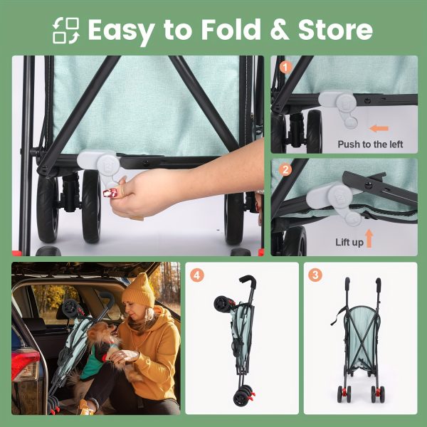 Pet Stroller Folding Cart, Dog And Cat Jogging Cart, 4 Quick Folding Wheels, Folding Dog Cart And Cart, Medium-sized Small Dog And Cat Wagon Walking And Playing - Image 11