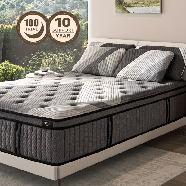 1pc Lechepus 14 Inch Plush Hybrid Mattress - 5 Layer Memory Foam & Pocket Springs, Supportive Pressure Relief With Soft Breathable Fabric, Twin To Cal King Sizes Available - Image 5