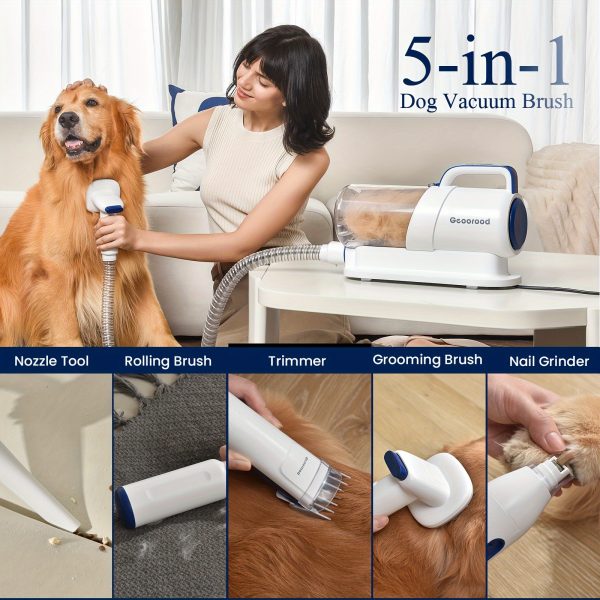 Geoorood Pet Dog Grooming Vacuum Kit Dog Brush With Electric Clipper And Nail Grinder, Work Quiet For Dogs At Home(BLUE) - Image 2