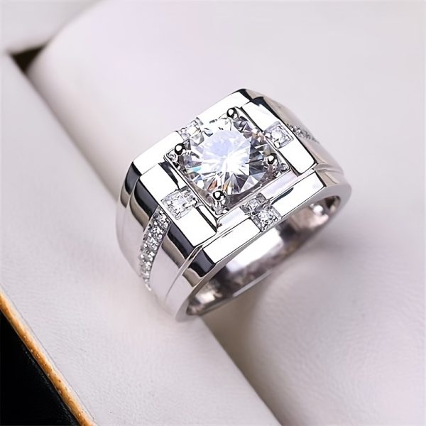 1pc S925 Sterling Silver with 5ct Moissanite Ring, Men's and Women's Rings | Gemstone Jewelry | Gifts for Him | Gifts for Her | Birthday | Wedding | Anniversary | Engagement | Street Hip Hop Style | - Image 4