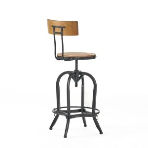 Set of 2 Rustic Industrial Bar Stool-24-30 Adjustable Metal Swivel Fir bar chair Top Barstools-Counter Height Extra Tall Bar Height-Vintage Farmhouse Kitchen Breakfast Cafe Stool-with Backrest