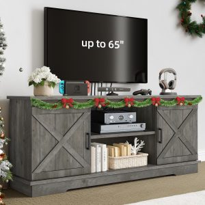 Roadrix 65" Farmhouse TV Stand with Rustic Barn Doors and Storage Cabinets Thanksgiving Christmas Halloween Day Gift