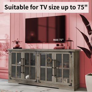 75" Adjustable TV's 63" Farmhouse TV Stand with 4 Glass Doors and Ample Storage