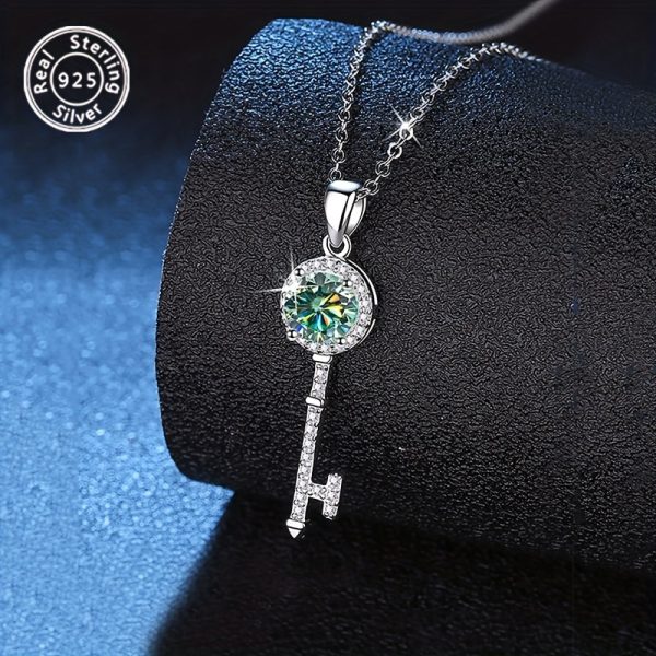 Elegant 925 Sterling Silver Necklace with 1 Carat Moissanite Pendant - Luxurious Jewelry for Women, Perfect for Parties, Vacations, Valentine's Day, Christmas, Halloween, Birthdays, and Anniversaries, April Birthstone, 3g/0.106oz, Moissanite, 1 Carat, 925 - Image 3
