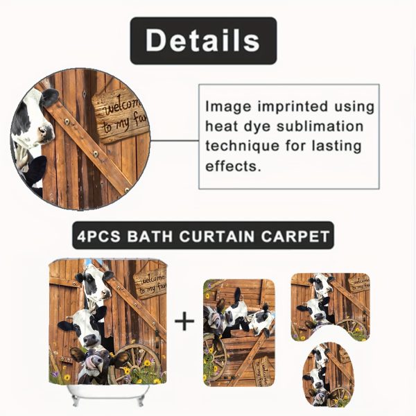 Country Farm Cow Print Bathroom Set with Polyester Knit Water-Resistant Bath Drapery, Machine Washable, Includes Grommet Accessories for All-Season Use - 4 Piece Set - Image 6